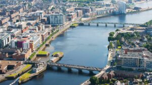 An aerial picture of Limerick city in Ireland