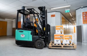 forklift moving self storage for business boxes