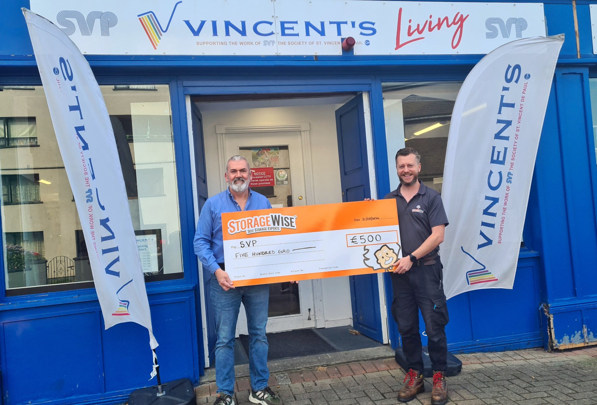Local self-storage company, StorageWise, donated five hundred euro to local charity St. Vincent de Paul (SVP), on Mungret Street.