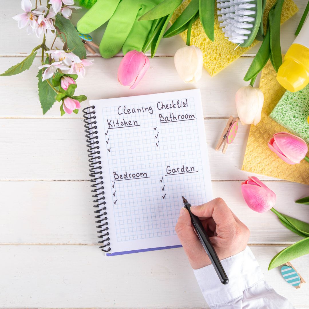 flowers and check list for spring cleaning